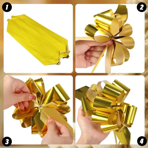 Miniatura 3 de Fulmoon 4 bolsas de regalo jumbo de 48 pulgadas, bolsas doradas extra grandes con flores de extracción, regalo gigante de plástico de gran