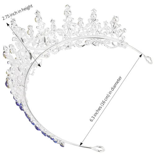 Miniatura 8 de CURASA Coronas de reina de cristal azul real, hermosas tiaras para princesas y niñas, coronas de cumpleaños para mujeres, exquisitos accesorios