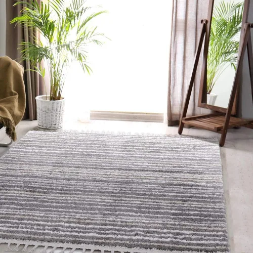 Miniatura 5 de LUXE WEAVERS Shaggy Collection 520 - Alfombra gris de 8 x 10 pulgadas, diseño de líneas Shagg