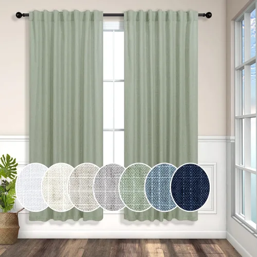 Miniatura 69 de Cortinas de lino azul de 84 pulgadas de largo para sala de estar; juego de 2 paneles con lengüeta trasera; cortinas con dobladillo para barra; Azul