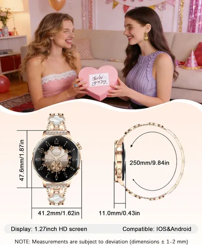 Miniatura 8 de Reloj inteligente para mujer con pantalla táctil HD de 1.27 pulgadas, reloj de fitness, notificaciones de llamadas y mensajes Bluetooth, monitor