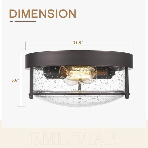 Miniatura 6 de Emliviar GE263F ORB - Lámpara de techo con 2 luces, 12 pulgadas, cerca de techo, con vidrio sembrado, acabado de bronce aceitado