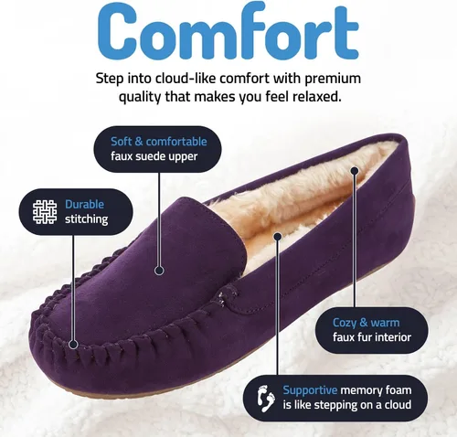 Miniatura 26 de Floopi Pantuflas para mujer, forro de piel sintética suave con espuma viscoelástica acogedora, pantuflas de casa para mujer con suela antideslizante