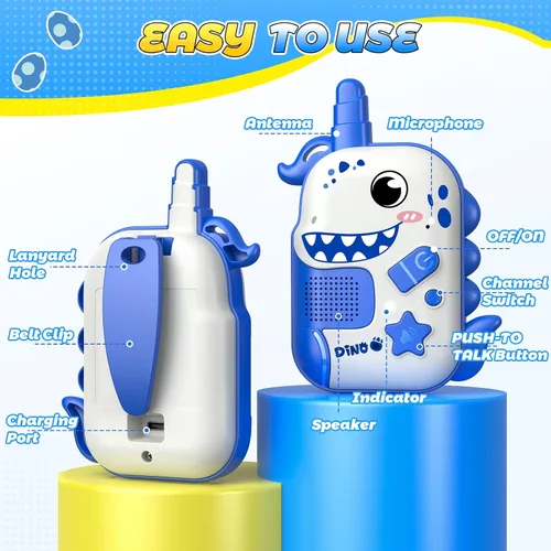Miniatura 7 de Walkie Talkies Recargables Juguetes para Niños: Juguetes de Dinosaurio Walkie Talkies para Niños 2 Pack Regalos de Navidad Cumpleaños para Niños