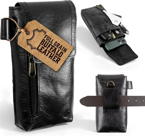 moonster Funda de cuero para teléfono – Funda de cuero de búfalo de grano completo genuino de 7 pulgadas de alto x 3.5 pulgadas de ancho, funda de