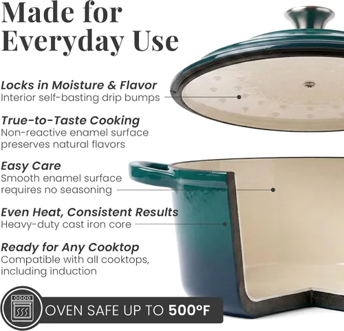 Miniatura 7 de Larder & Vine Horno holandés de hierro fundido esmaltado de 5.7 cuartos de galón con tapa, horno holandés para masa madre y hornear pan, esmalte