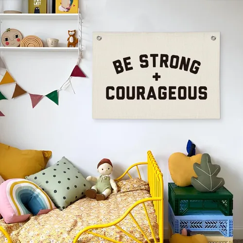 Miniatura 5 de Bandera de "Be Strong And Courageous", decoración de pared cristiana inspiradora, bandera colgante motivacional con versículo bíblico