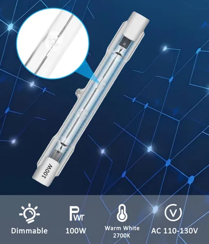 Miniatura 2 de Paquete de 6 bombillas halógenas R7S de 100 W, 3.071 in T3 de doble extremo tipo J, regulables 120 V, 1200 lm, ángulo de haz de 360°, blanco cálido