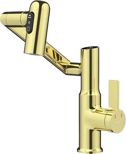 Miniatura 13 de Lefton Grifo giratorio para baño con pantalla de temperatura en Fahrenheit (sin baterías), 3 modos de agua, oro cepillado, BF2204-6