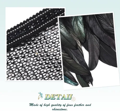 Miniatura 4 de REETAN Falda de vientre con capas de plumas con diamantes de imitación, falda novedosa de tul para festivales rave, falda ajustable para mujeres