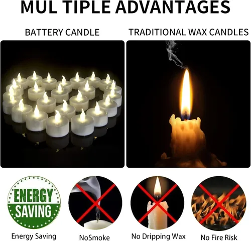 Miniatura 6 de Velas de té LED sin llama: paquete de 24 velas falsas alimentadas por batería, baterías incluidas, sin perfume, para celebración de temporada