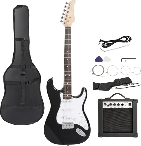 Guitarra eléctrica negra de tamaño completo de 39 pulgadas con amplificador de 10W, paquete de funda para conciertos, correa y púas para Negro