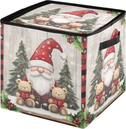 Miniatura 20 de Cesta de almacenamiento para adornos de Navidad, búfalo a cuadros, negro y blanco, contenedor de almacenamiento de invierno con separadores