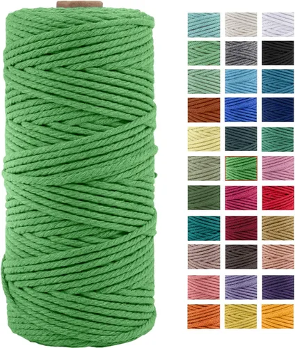 Miniatura 30 de Cuerda de macramé de algodón natural grueso de 3mm x 109 yardas, cuerda de algodón torcido de 4 hebras para macramé suave de color natural hecho a