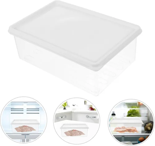 Miniatura 5 de Luxshiny Recipiente de almacenamiento de tocino para nevera, soporte de tocino, 40.6 fl oz, protector de carne, cortes en frío, conservador de queso