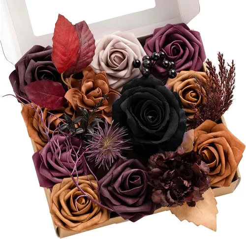 Miniatura 20 de Ling's moment Caja de Flores Falsas, Tallos de Vegetación Artificial Falsa Rosas de Espuma Dalia Hortensia de Seda Peonía Flor de Tela para Centros