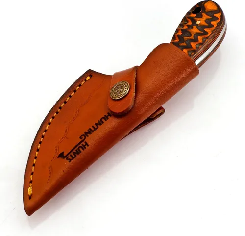 Miniatura 6 de Predator Hunter - Cuchillo de damasco hecho a mano con funda de cuero, para desollar, acampar, al aire libre, cuchillos de bushcraft EDC de hoja