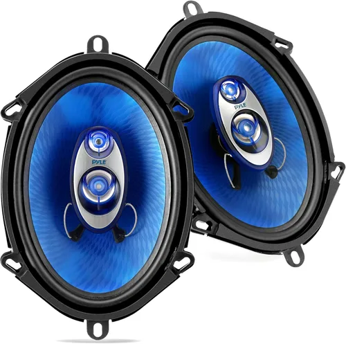 Altavoz de sonido de coche de 5" x 7" (par) – Cono de inyección de poliéster azul mejorado de 3 vías 300 vatios con borde de goma de butilo no