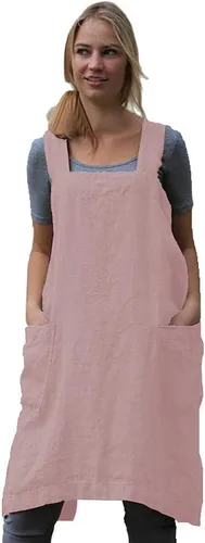 Miniatura 2 de WROLEM Delantal con espalda cruzada para mujer, con bolsillos grandes, cocina para el hogar, restaurante, cafetería, trabajos de jardinería Rosa