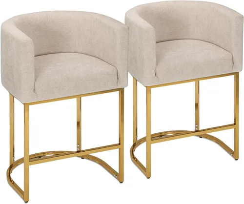 Miniatura 12 de Athena Collection Juego de 2 taburetes de bar tapizados de cuero de 23.5 pulgadas con respaldo y patas de metal, sillas de bar modernas para isla