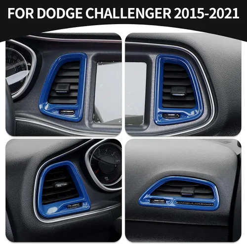 Miniatura 6 de Voodonala para Dodge Challenger 2015-2021, accesorio de recorte para salida de aire de la consola central (Azul, 4 piezas)
