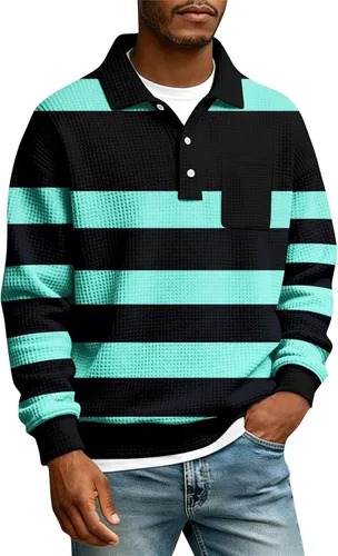 Miniatura 9 de Camisas de manga larga con botones a cuadros para hombre, con cuello de manga larga, estilo casual, elegante, a cuadros 2- amarillo