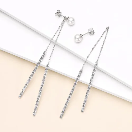 Miniatura 6 de Aretes colgantes de perlas para mujer, plata de ley 925, perlas de agua dulce, piedra natal de junio, aretes colgantes de perlas largas, regalos