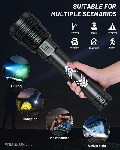 Miniatura 7 de Linternas de 600.000 lúmenes altos, 6 modos con carga rápida, linterna potente recargable súper brillante IP67 impermeable y resistente a los golpes