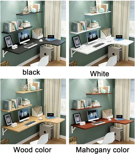 Miniatura 6 de LIGUOYI Escritorio flotante para pared de 28, 35, 39 pulgadas, mesa de pared estable y resistente en forma de L, escritorio de computadora