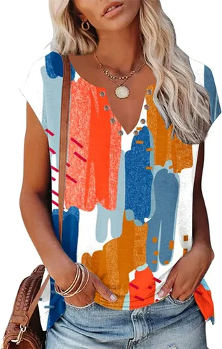 Miniatura 2 de Ceboyel Camisetas degradadas para mujer, manga casquillo, blusas de verano, camisas con cuello en V, túnica de vestir, casual, ropa de mujer 2023