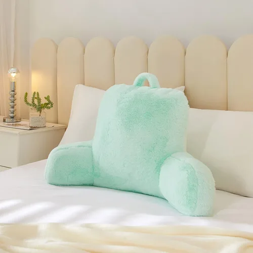 Miniatura 12 de Urban Lifestyle Almohada decorativa y de apoyo para cama de lectura, pelo largo ultra suave, de pelo sintético, reverso a tela de visón, color negro