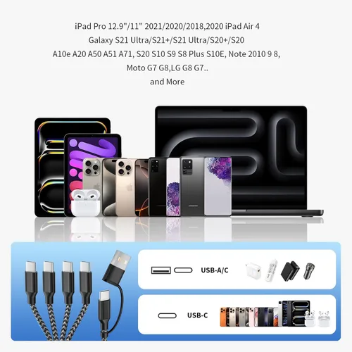 Miniatura 6 de Cable de carga múltiple USB C Splitter 1 paquete, cable de carga USB A/C a USB C, cable de carga dual tipo C, cable de carga múltiple 4 en 2 con 4