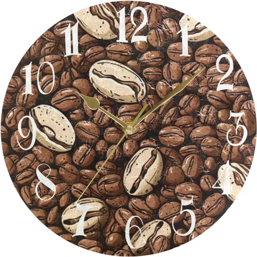 ALAZA Reloj de pared redondo de grano de café vintage, sin tictac, silencioso, funciona con pilas, reloj decorativo para sala de estar, hogar,