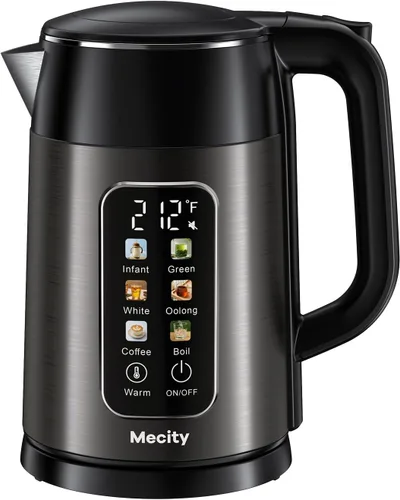 Miniatura 10 de Mecity Hervidor eléctrico de 1.7L con pantalla táctil de control de temperatura, sin contacto de plástico con agua. 6 programas de temperatura