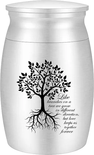 Urna pequeña para cenizas, mini urna de aluminio del árbol de la vida para cenizas humanas, cremación fúnebre, soporte para cenizas – como ramas en