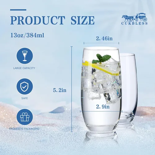 Miniatura 4 de Juego de 6 vasos para beber, vasos de agua de cristal de alta calidad, vasos de vidrio para agua, jugo, bebidas, mojito, tragos mixtos, juego