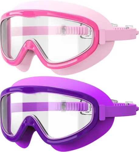 Gafas de natación para adultos, paquete de 2 gafas de natación con visión amplia para hombres, mujeres, jóvenes, adolescentes, gafas de natación con
