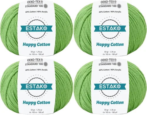 Miniatura 67 de Estako Happy Cotton, 1,76 oz (50 g) / 180 yardas (165 m) de lana 60 % algodón y 40 % acrílico, suave, fina/deportiva (2) para crochet y tejer