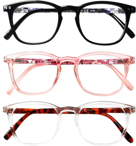 Miniatura 12 de Henotin Paquete de 3 lentes de lectura con bloqueo de luz azul, lectores de computadora con bisagra de resorte para hombres y mujeres, anteojos