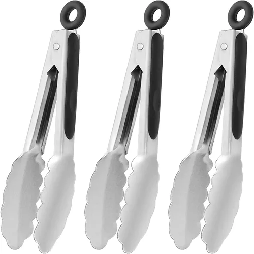 Miniatura 12 de HINMAY Pinzas pequeñas de silicona de 7 pulgadas, juego de 3 unidades, color negro, gris y blanco