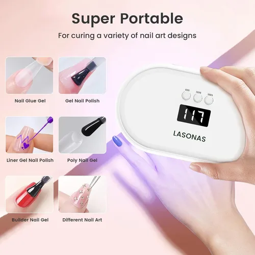 Miniatura 7 de LASONAS Lámpara de uñas LED UV para esmalte de gel de 24 W, luz UV, 3 ajustes de temporizador, secado rápido, mini lámpara de curado portátil