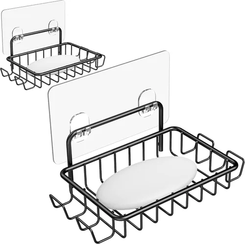 Miniatura 18 de Nieifi Jabonera de barra para pared de ducha con 4 ganchos, jabonera adhesiva de acero inoxidable para baño, color plateado A-Silver