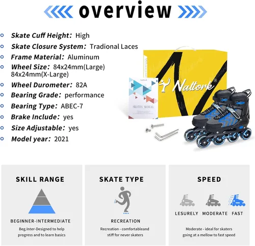 Miniatura 5 de Patines en línea Nattork ajustables para adultos y adolescentes, patines con cuchillas para interior y exterior para niños, principiantes 2-Azul