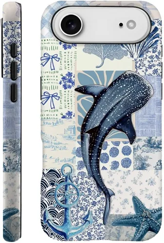 Miniatura 42 de DAIZAG Funda compatible con iPhone 13, funda duradera de protección contra golpes para niñas y mujeres, tema de retazos azul océano Tema