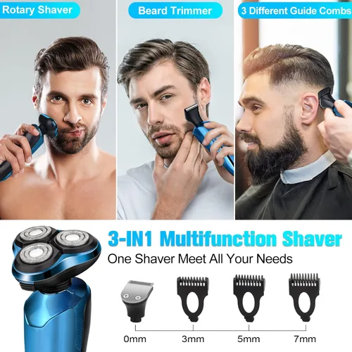Miniatura 2 de Maquinilla de afeitar eléctrica para hombres, afeitadora 3 en 1 con cuchillas flotantes para pelo de nariz y patillas, cuchillas de repuesto