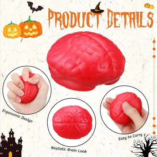 Miniatura 2 de Leitee 12 unidades de bolas de estrés cerebral a granel, cerebro grande, poliuretano, mano, ejercicio, músculo, pelota de presión, divertido alivio