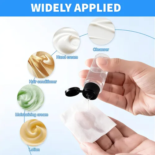 Miniatura 3 de Paquete de 30 botellas de viaje vacías de plástico de 0.7 onzas con tapa abatible, recipientes cosméticos para lociones, champús y aceites de masaje