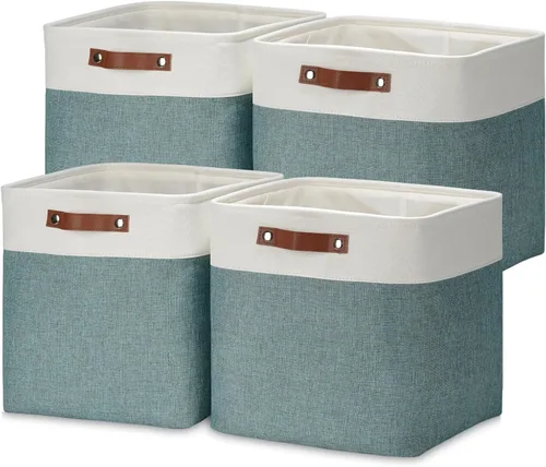 Miniatura 62 de DULLEMELO Juego de 4 cubos de almacenamiento, cesta de almacenamiento de tela para estantes, armario, cuarto del bebé, almacenamiento de juguetes
