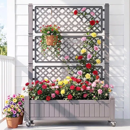 Miniatura 16 de YITAHOME Cama de jardín elevada de polietileno de alta densidad, 47 x 18 x 31 pulgadas, maceta elevada de madera de polietileno resistente a