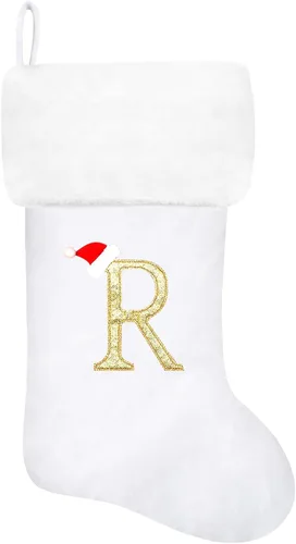 Miniatura 122 de Calcetines de Navidad bordados de 20 pulgadas con monograma, terciopelo negro con puño de felpa blanca supersuave, adornos clásicos para decoración